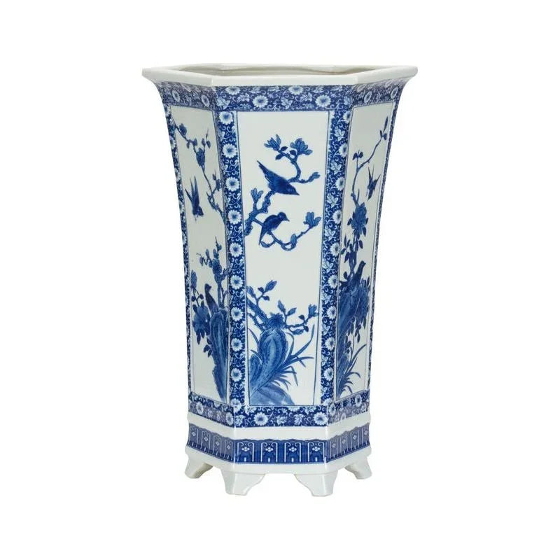 Meiling Song Bird Hexagonal Shaped Vase - LOOMLAN - Chelsea House - Vases & Jars