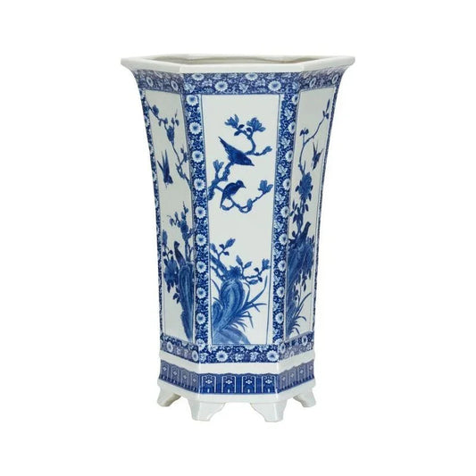 Meiling Song Bird Hexagonal Shaped Vase - LOOMLAN - Chelsea House - Vases & Jars