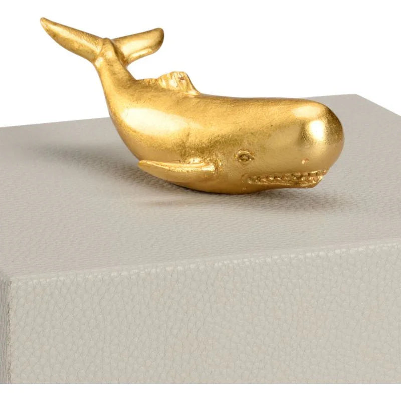 Metallic Gold Whale Handled Faux Leather Box - LOOMLAN - Chelsea House - Boxes & Bowls
