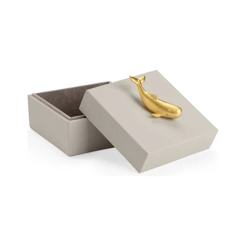 Metallic Gold Whale Handled Faux Leather Box - LOOMLAN - Chelsea House - Boxes & Bowls