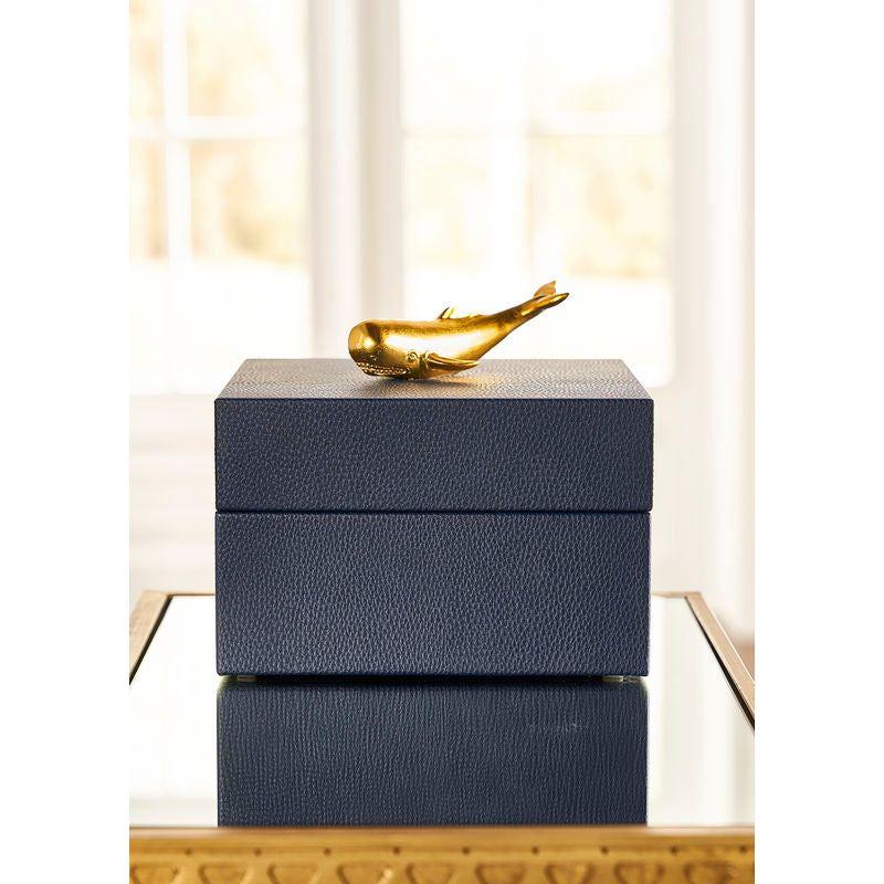 Metallic Gold Whale Handled Faux Leather Box - LOOMLAN - Chelsea House - Boxes & Bowls