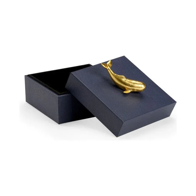 Metallic Gold Whale Handled Faux Leather Box - LOOMLAN - Chelsea House - Boxes & Bowls