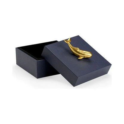 Metallic Gold Whale Handled Faux Leather Box - LOOMLAN - Chelsea House - Boxes & Bowls