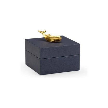Metallic Gold Whale Handled Faux Leather Box - LOOMLAN - Chelsea House - Boxes & Bowls