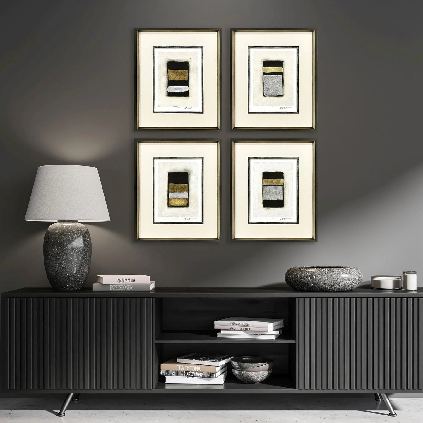 Metallic Markers II Wood Frame Black Canvas Art 4PC