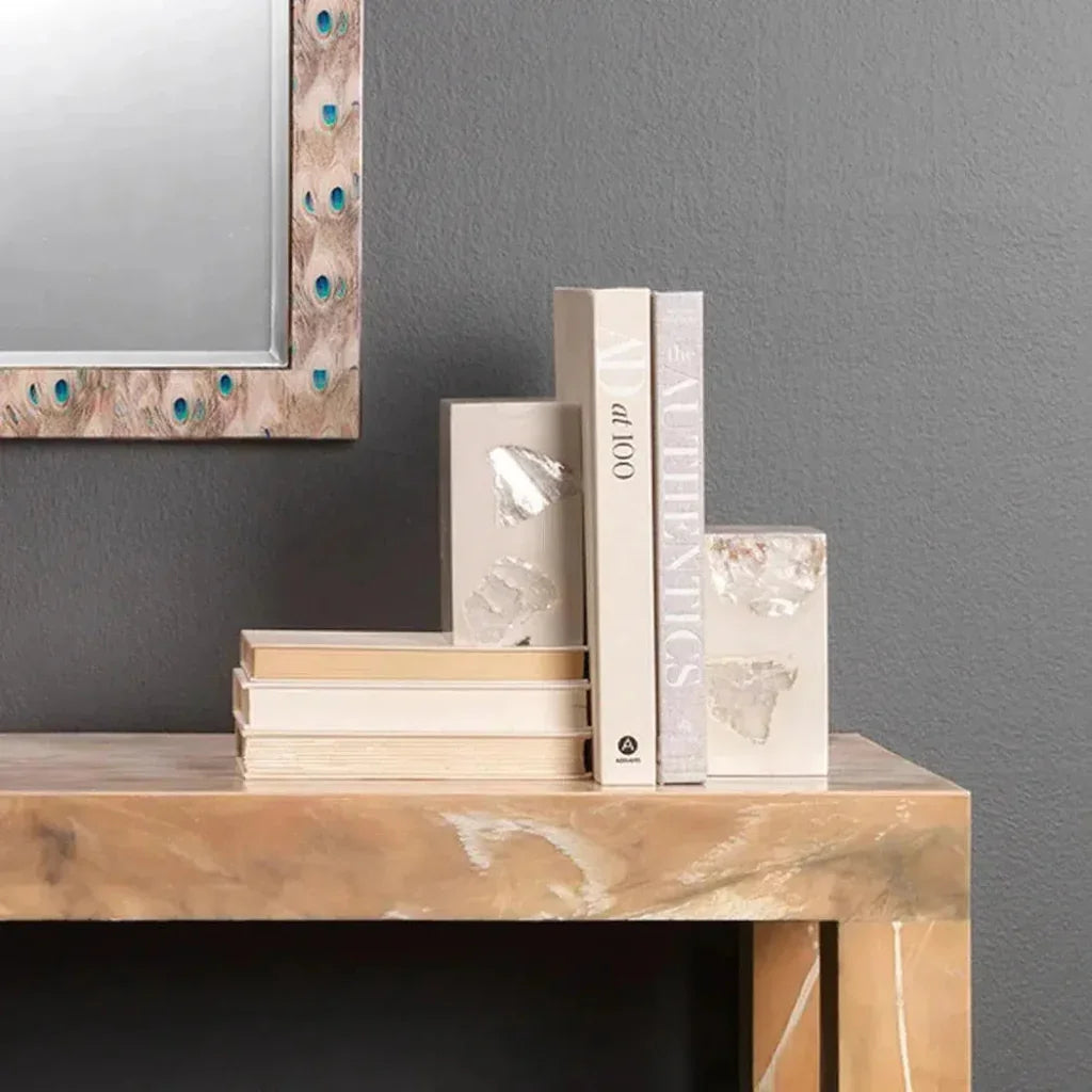 Mica Cream Resin Slab Bookends (Set of 2) - LOOMLAN - Jamie Young - Statues & Sculptures