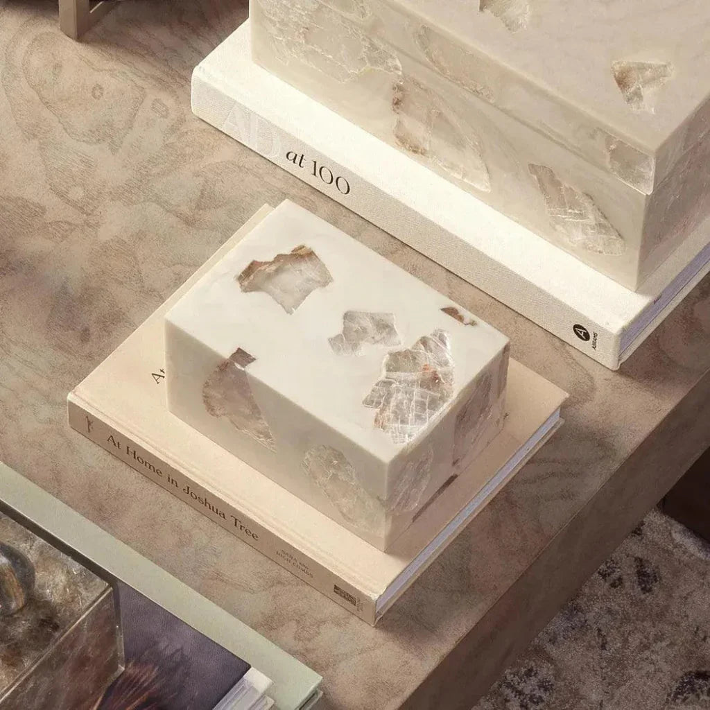 Mica Cream Resin Slab Bookends (Set of 2) - LOOMLAN - Jamie Young - Statues & Sculptures