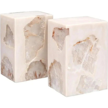 Mica Cream Resin Slab Bookends (Set of 2) - LOOMLAN - Jamie Young - Statues & Sculptures