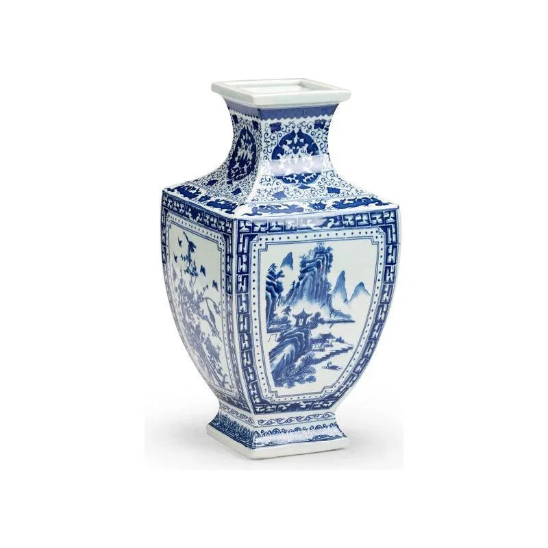 Ming Hand Painted Blue Ceramic Vase - LOOMLAN - Chelsea House - Vases & Jars