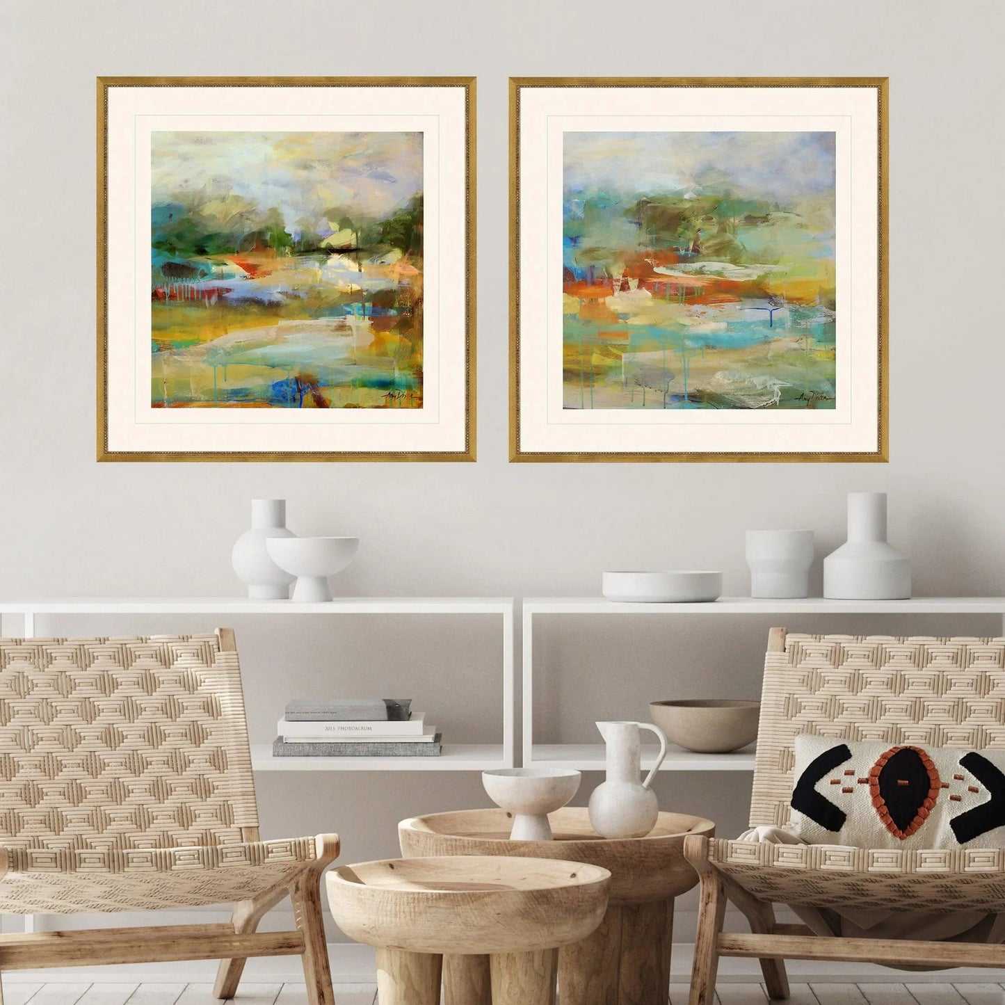 Mist Wood Frame Blue Canvas Art 2PC