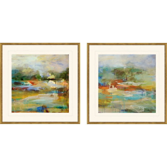 Mist Wood Frame Blue Canvas Art 2PC