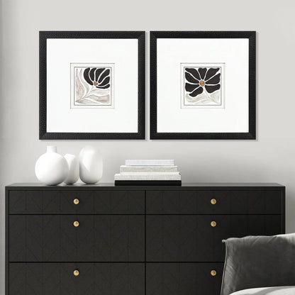 Modern Petals Wood Frame Black Canvas Art 2PC