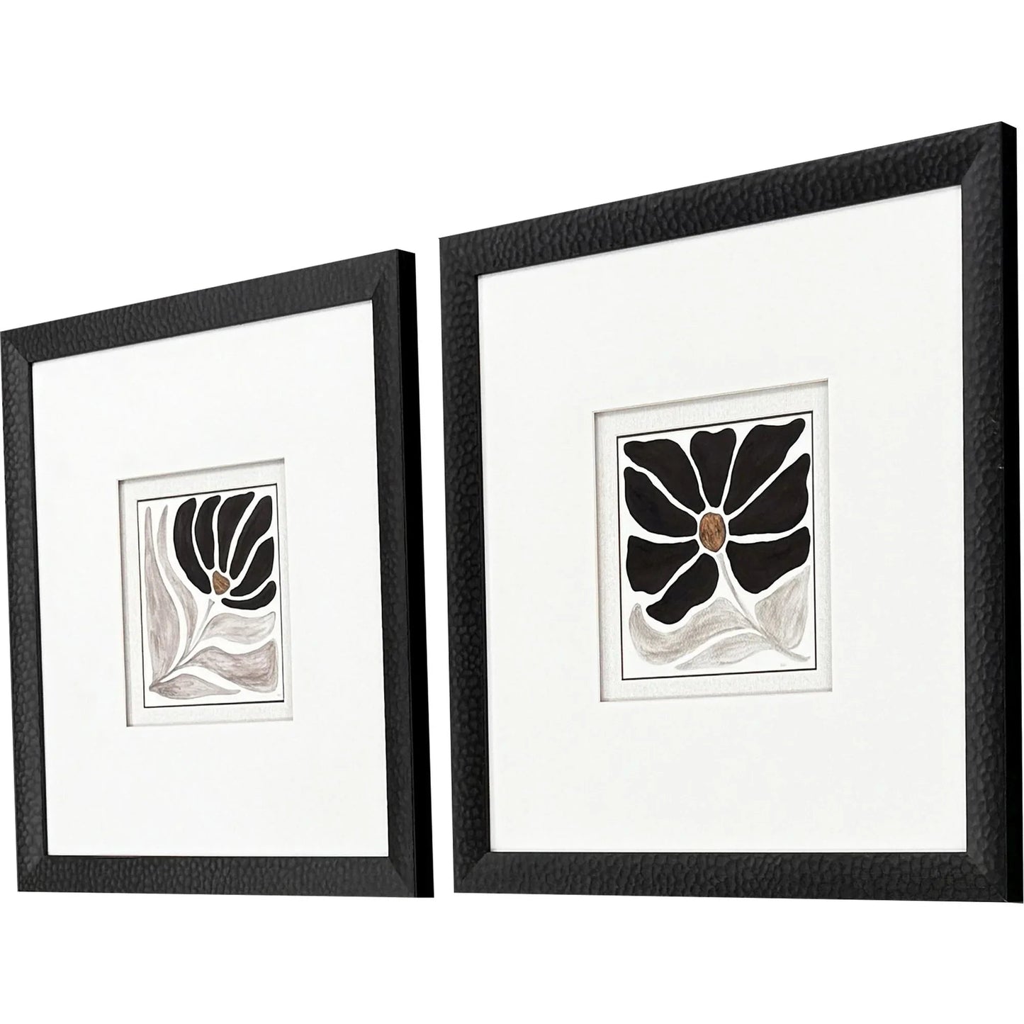 Modern Petals Wood Frame Black Canvas Art 2PC