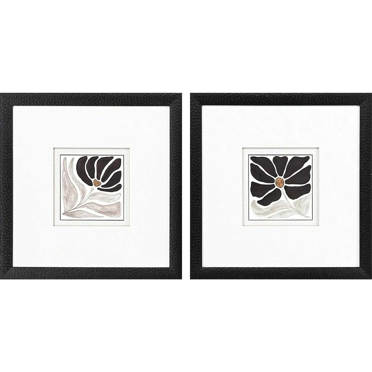 Modern Petals Wood Frame Black Canvas Art 2PC