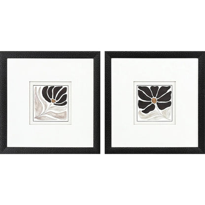 Modern Petals Wood Frame Black Canvas Art 2PC