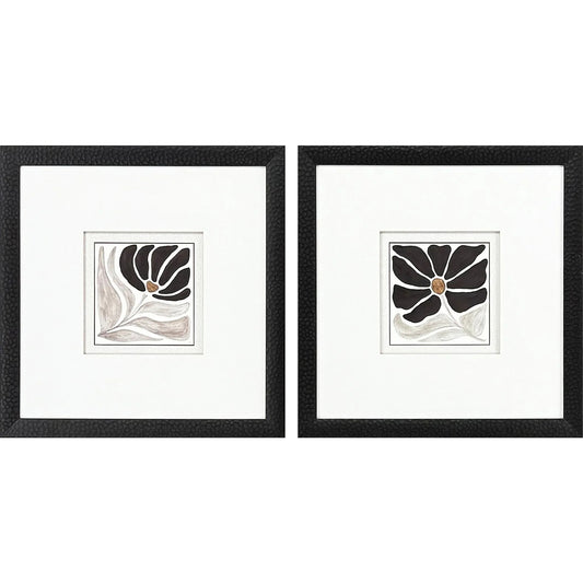 Modern Petals Wood Frame Black Canvas Art 2PC