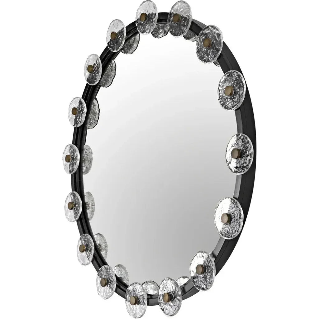 Moira Mirror Glass Details Black Round Wall Mirror - LOOMLAN - Noir - Wall Mirrors