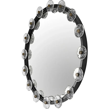 Moira Mirror Glass Details Black Round Wall Mirror - LOOMLAN - Noir - Wall Mirrors