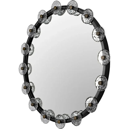Moira Mirror Glass Details Black Round Wall Mirror - LOOMLAN - Noir - Wall Mirrors