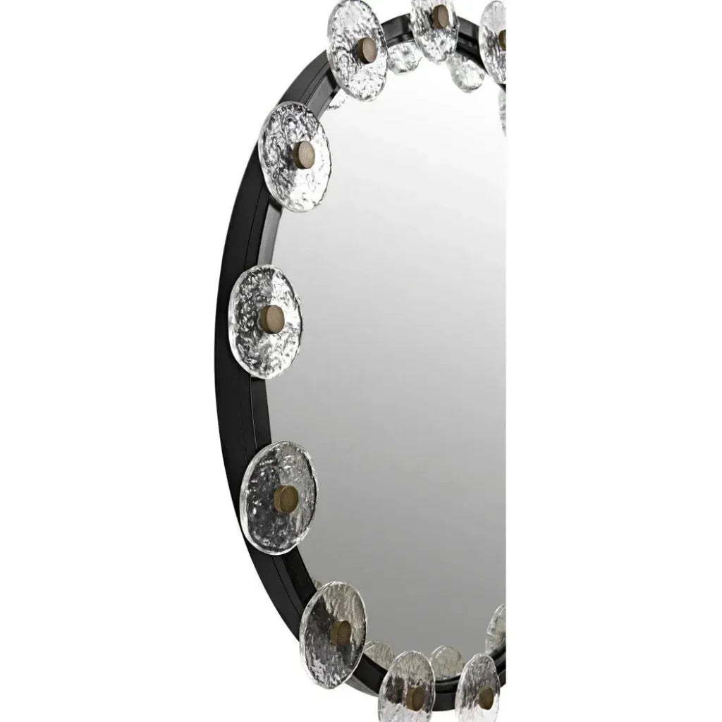 Moira Mirror Glass Details Black Round Wall Mirror - LOOMLAN - Noir - Wall Mirrors
