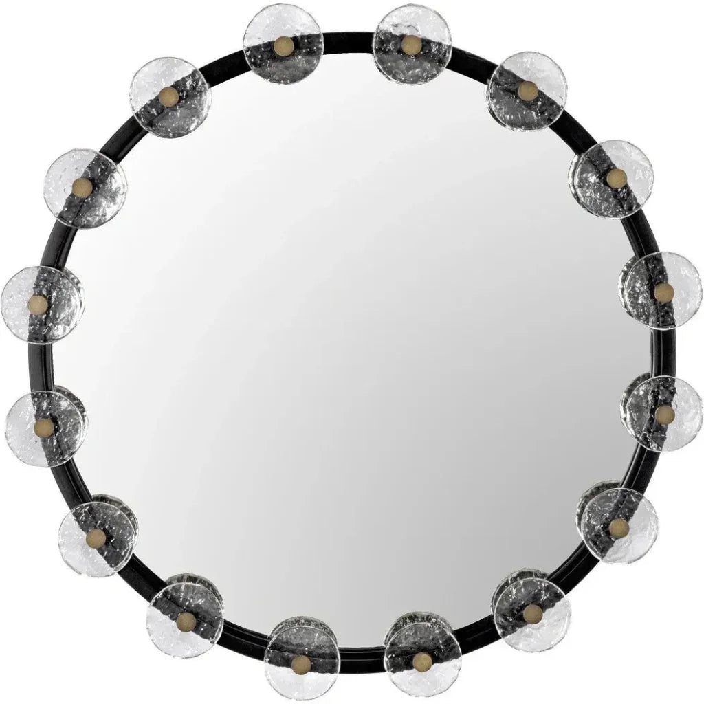 Moira Mirror Glass Details Black Round Wall Mirror - LOOMLAN - Noir - Wall Mirrors