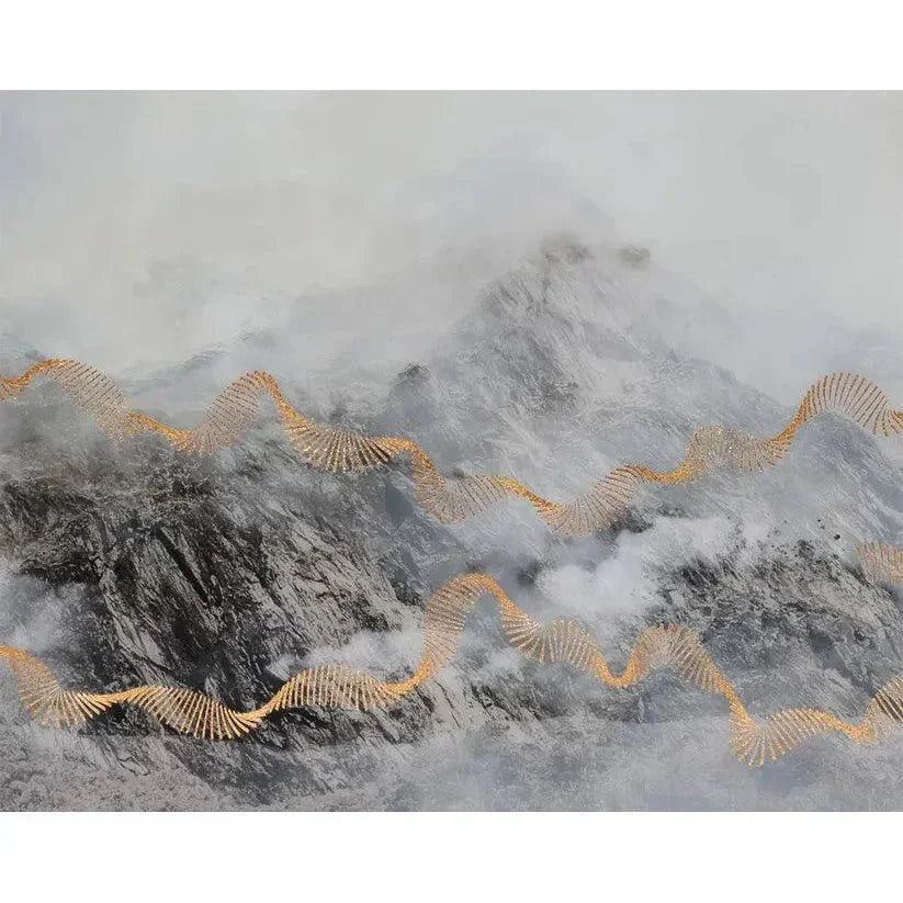Mystic Mountain Wall Art Gold Leaf & Black-Framed Wall Art-SUNPAN-LOOMLAN