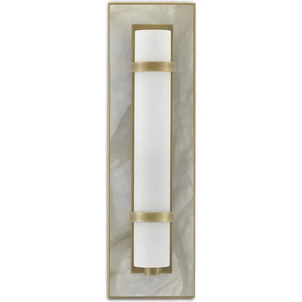 Natural Alabaster White Bruneau Brass Wall Sconce - LOOMLAN - Currey & Co - Wall Sconces