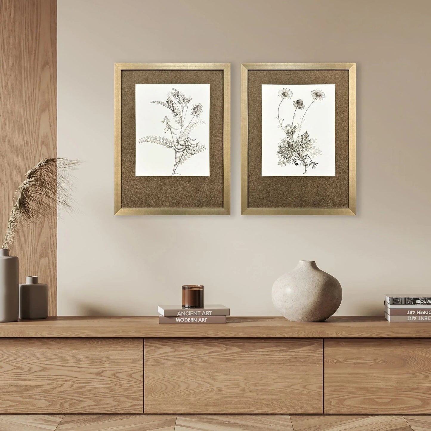Neutral Botanical Wood Frame Brown Canvas Art 2PC