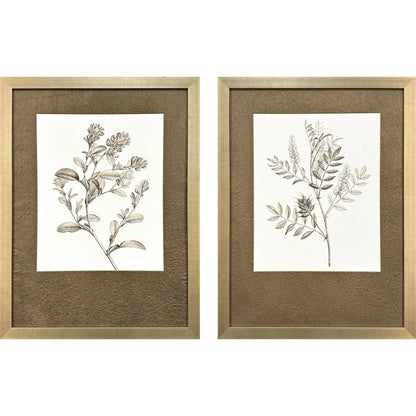 Neutral Botanical Wood Frame Brown Canvas Art 2PC