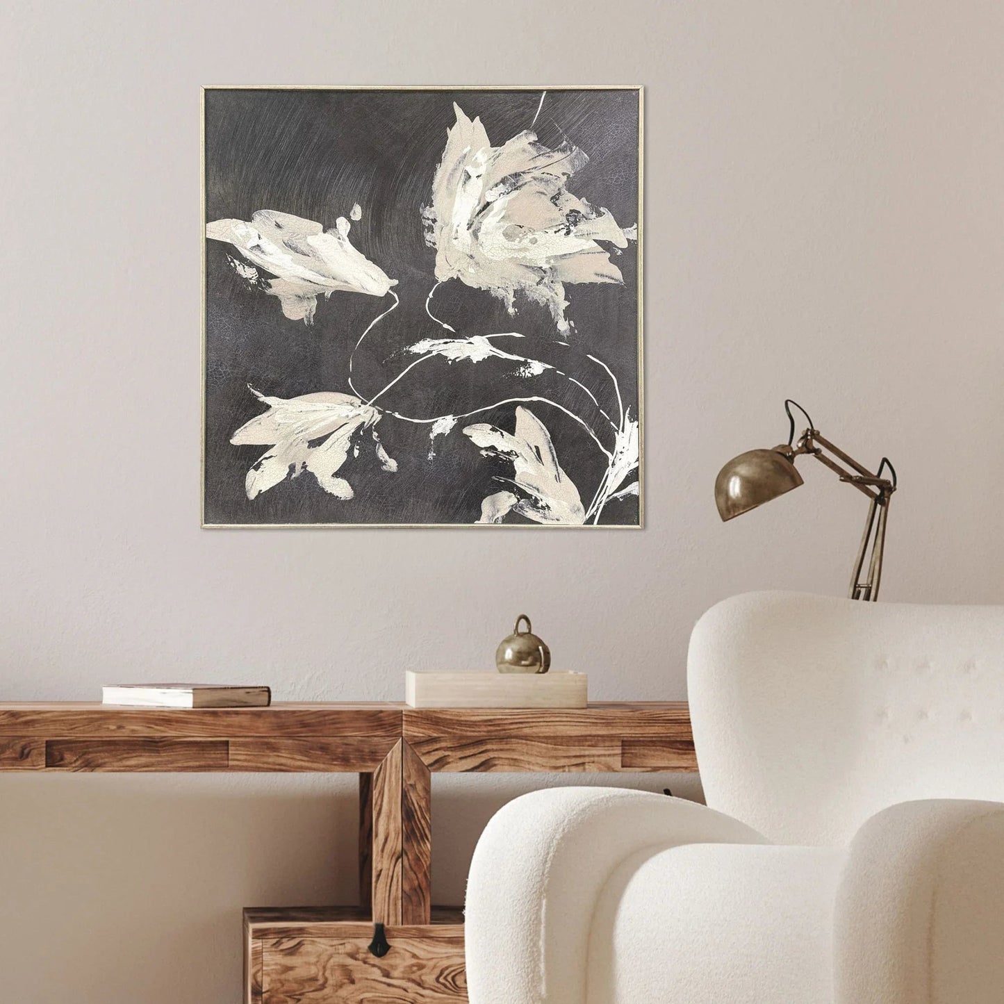 Neutral Flora Black Canvas Art