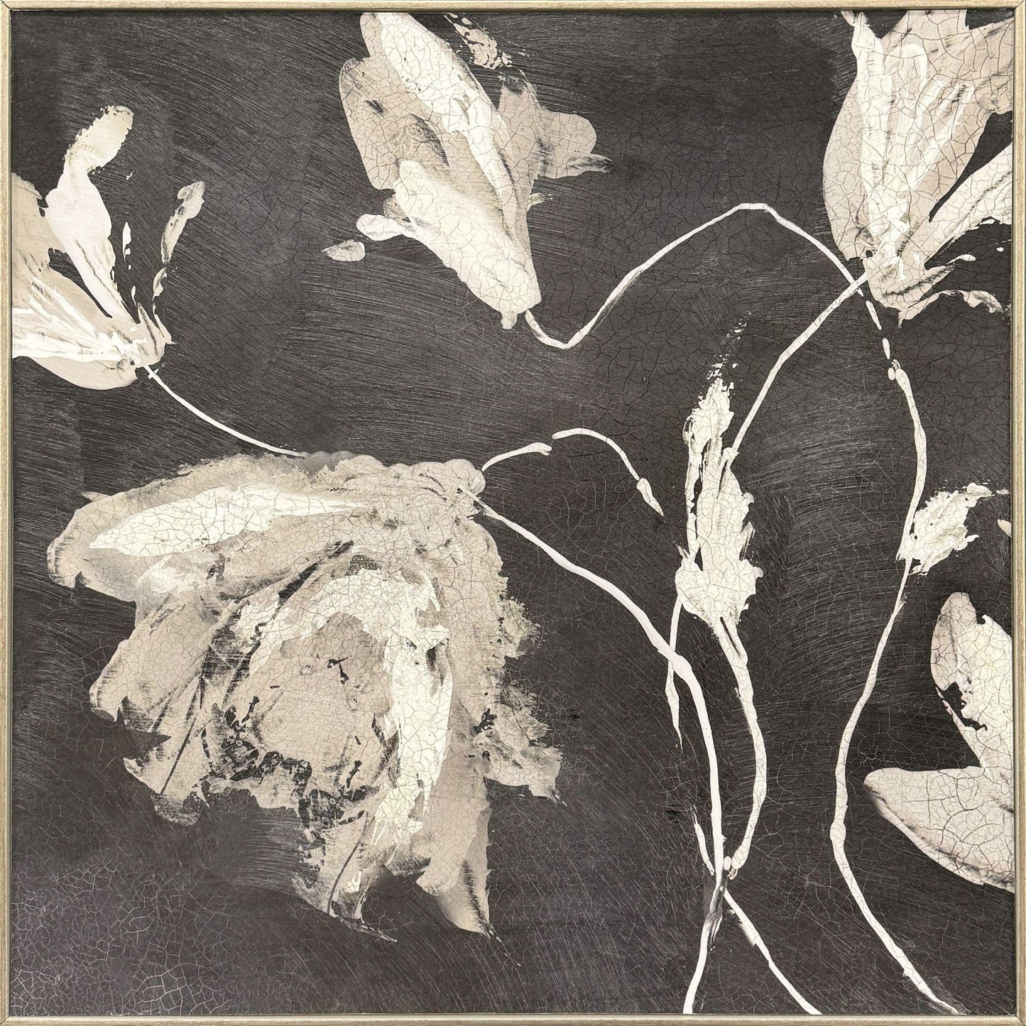 Neutral Flora Black Canvas Art