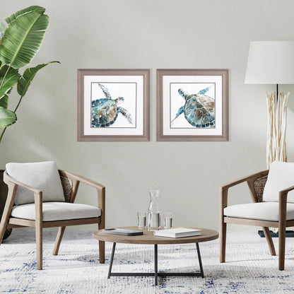 Neutral Sea Turtle Blue Canvas Art 2PC