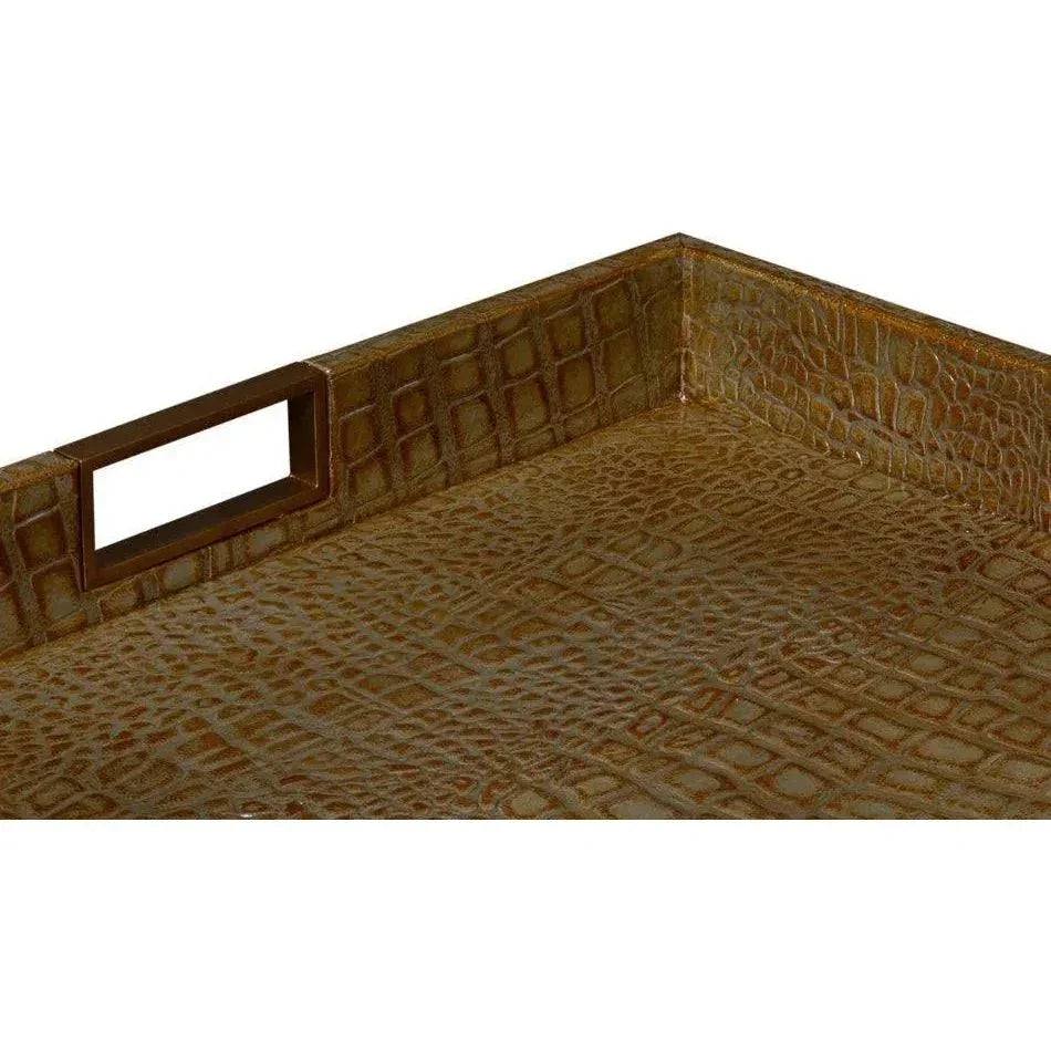 Norton Croco Leather Antique Green Tray - LOOMLAN - Sarreid - Trays
