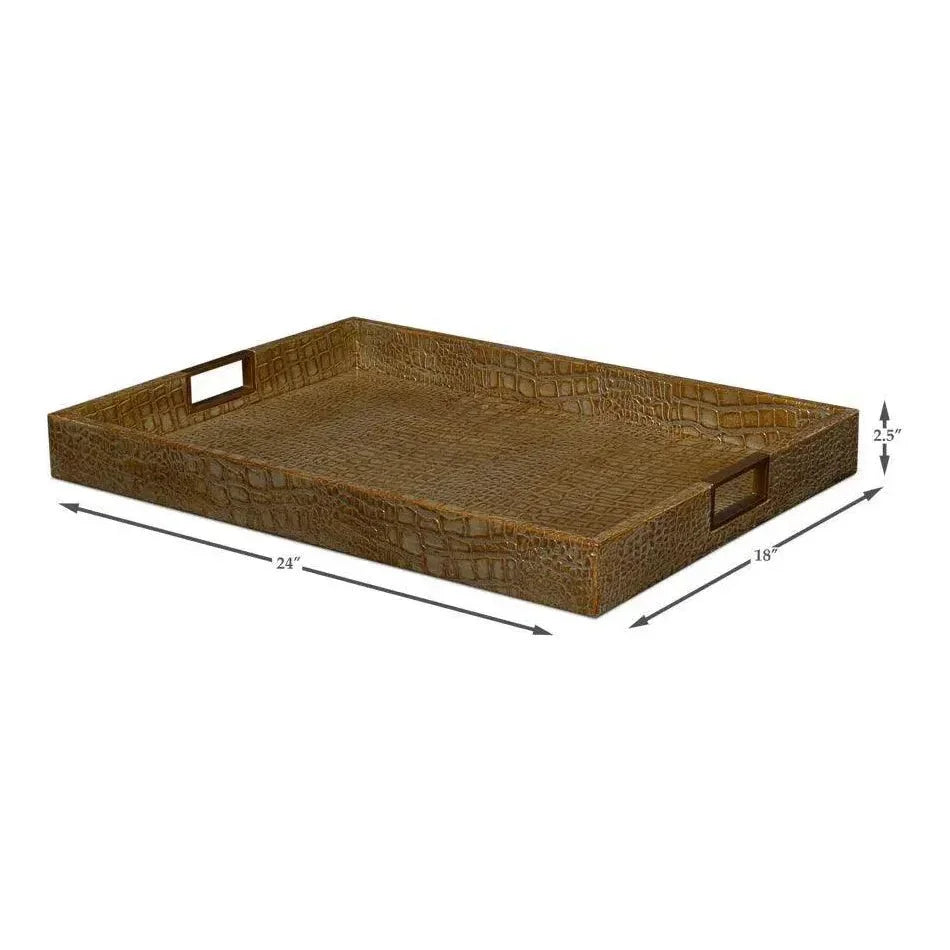 Norton Croco Leather Antique Green Tray - LOOMLAN - Sarreid - Trays