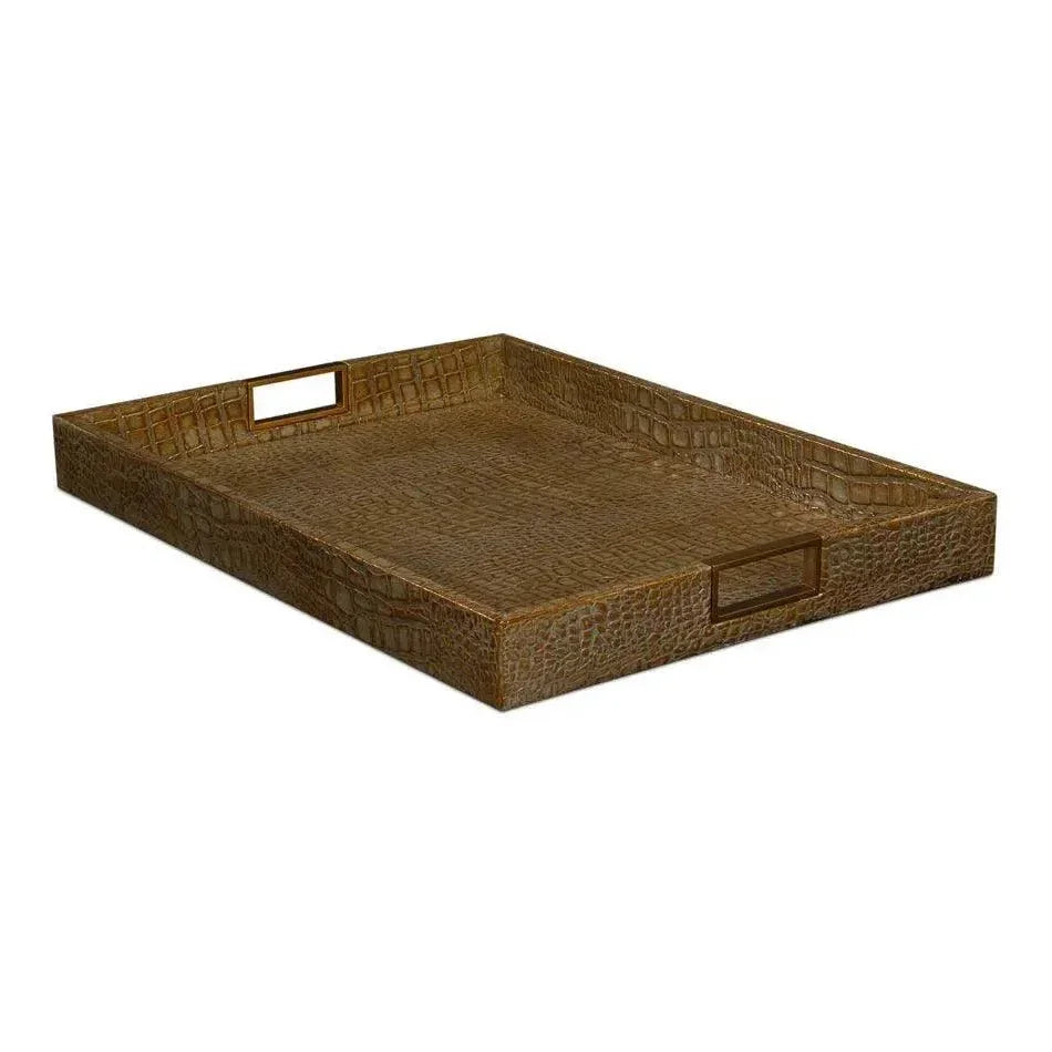 Norton Croco Leather Antique Green Tray - LOOMLAN - Sarreid - Trays
