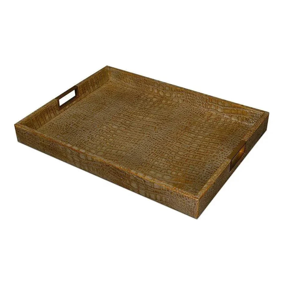 Norton Croco Leather Antique Green Tray - LOOMLAN - Sarreid - Trays
