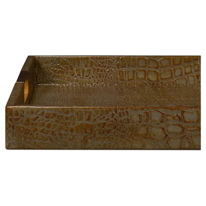 Norton Croco Leather Antique Green Tray - LOOMLAN - Sarreid - Trays