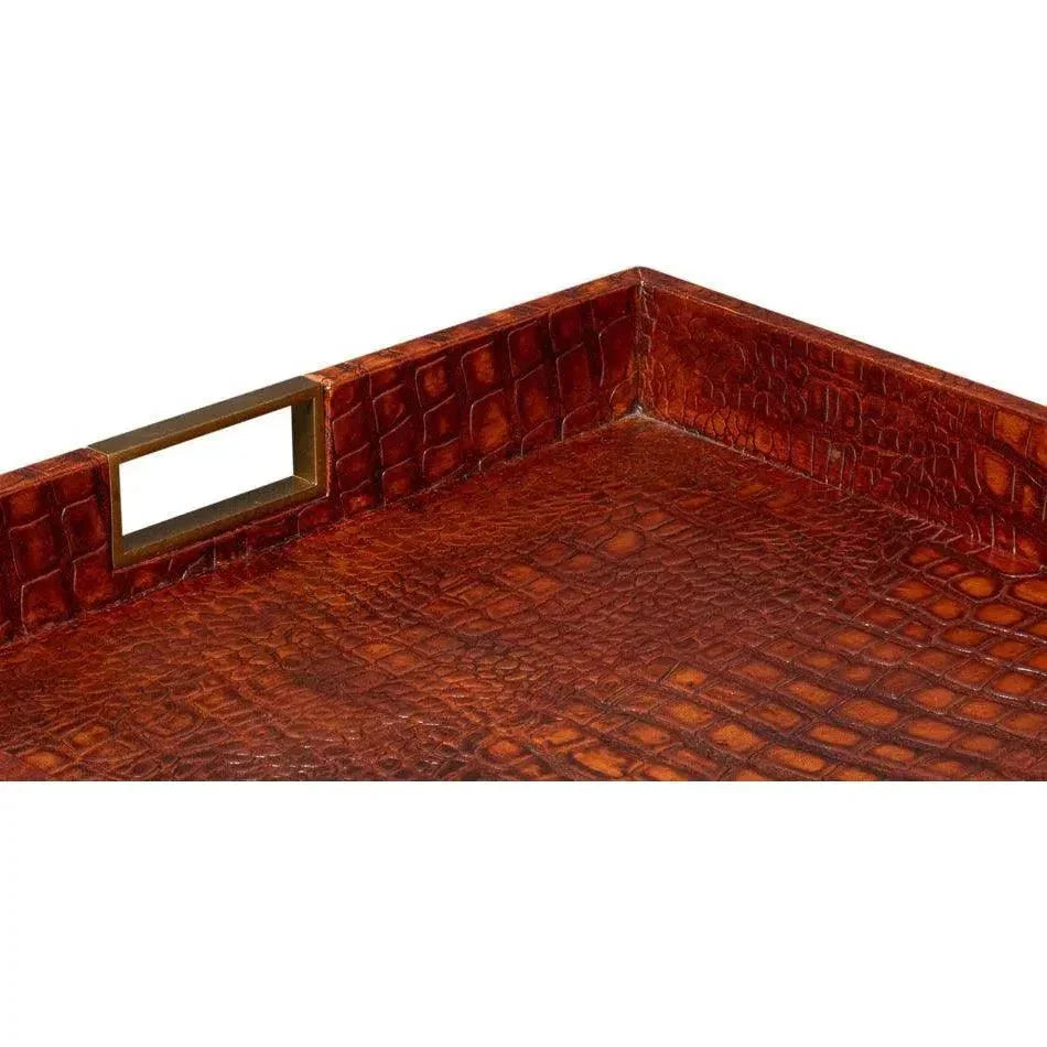 Norton Croco Leather Reddish Brown Tray - LOOMLAN - Sarreid - Trays