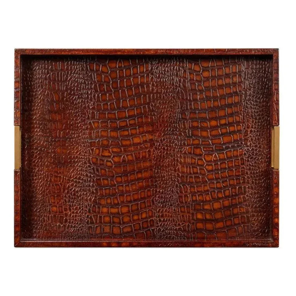 Norton Croco Leather Reddish Brown Tray - LOOMLAN - Sarreid - Trays