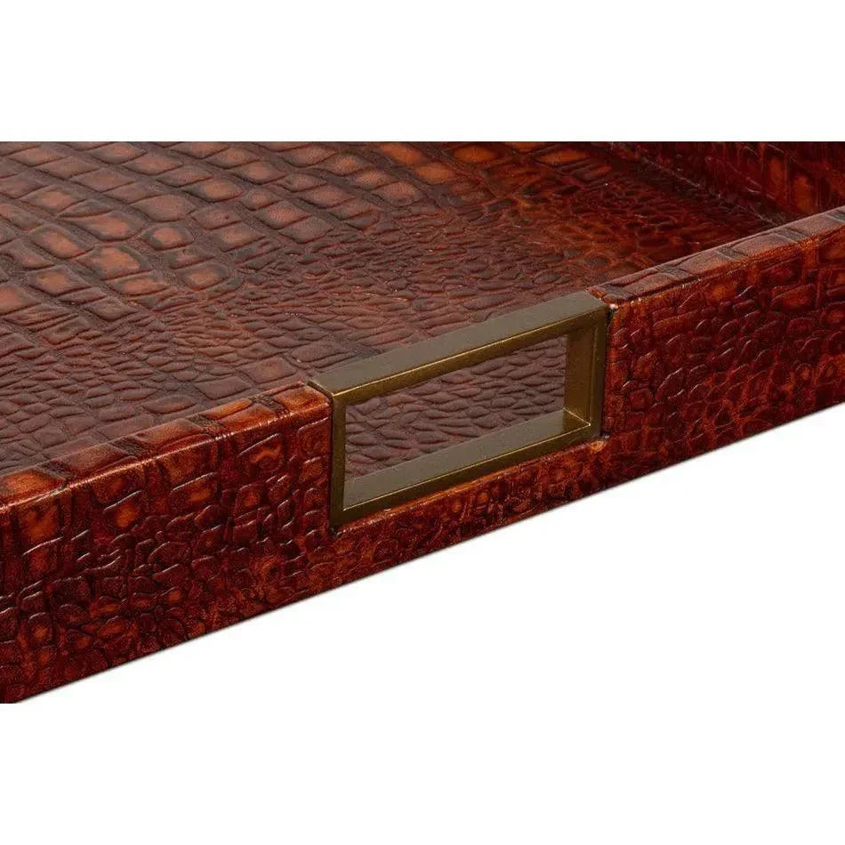 Norton Croco Leather Reddish Brown Tray - LOOMLAN - Sarreid - Trays