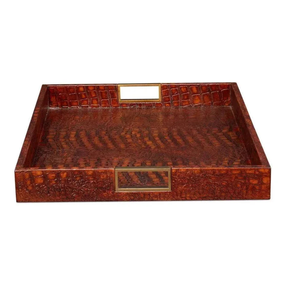 Norton Croco Leather Reddish Brown Tray - LOOMLAN - Sarreid - Trays