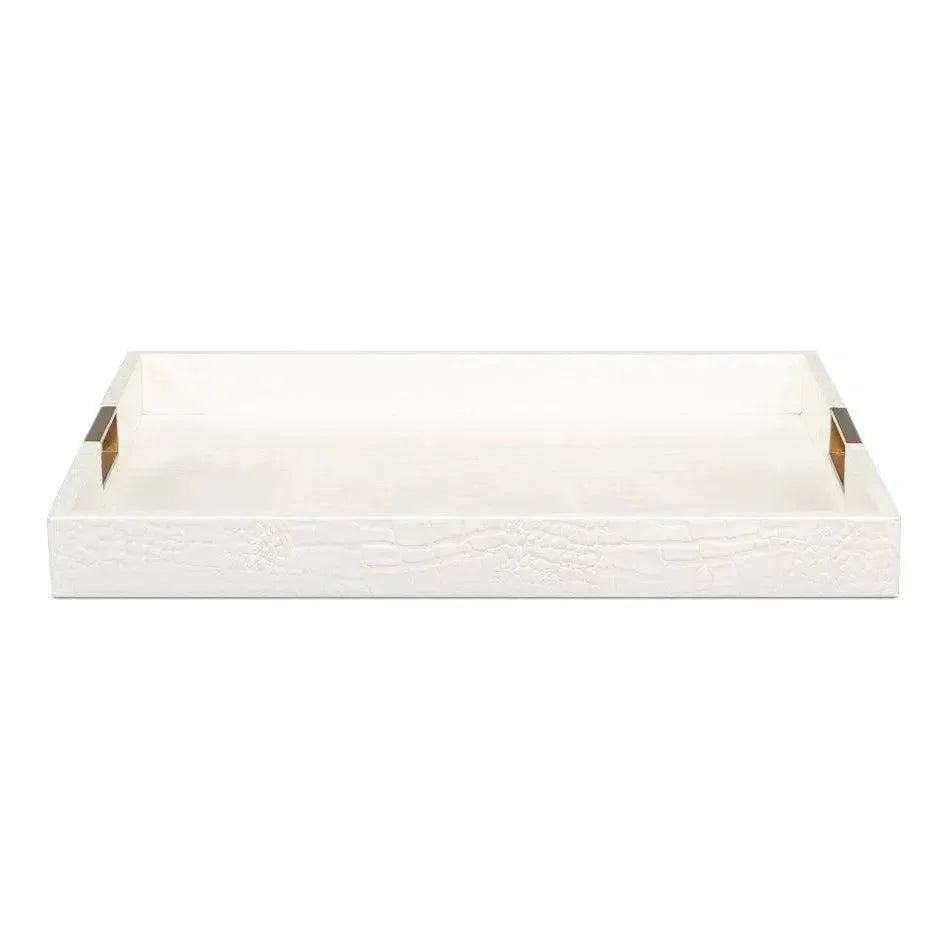 Norton Croco Leather and Brass Ivory Tray - LOOMLAN - Sarreid - Trays