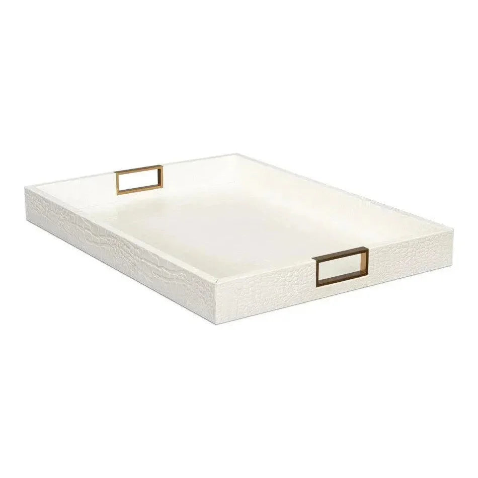 Norton Croco Leather and Brass Ivory Tray - LOOMLAN - Sarreid - Trays