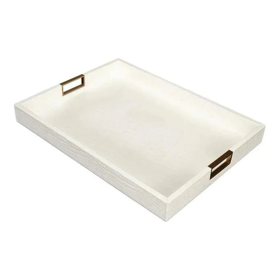 Norton Croco Leather and Brass Ivory Tray - LOOMLAN - Sarreid - Trays
