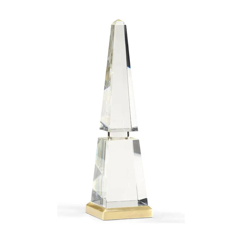 Obelisk Crystal And Gold Brass Base Sculpture - LOOMLAN - Chelsea House - Statues & Sculptures