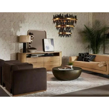 SUNPAN Oletto Table Lamp Beige Shade & Black Base