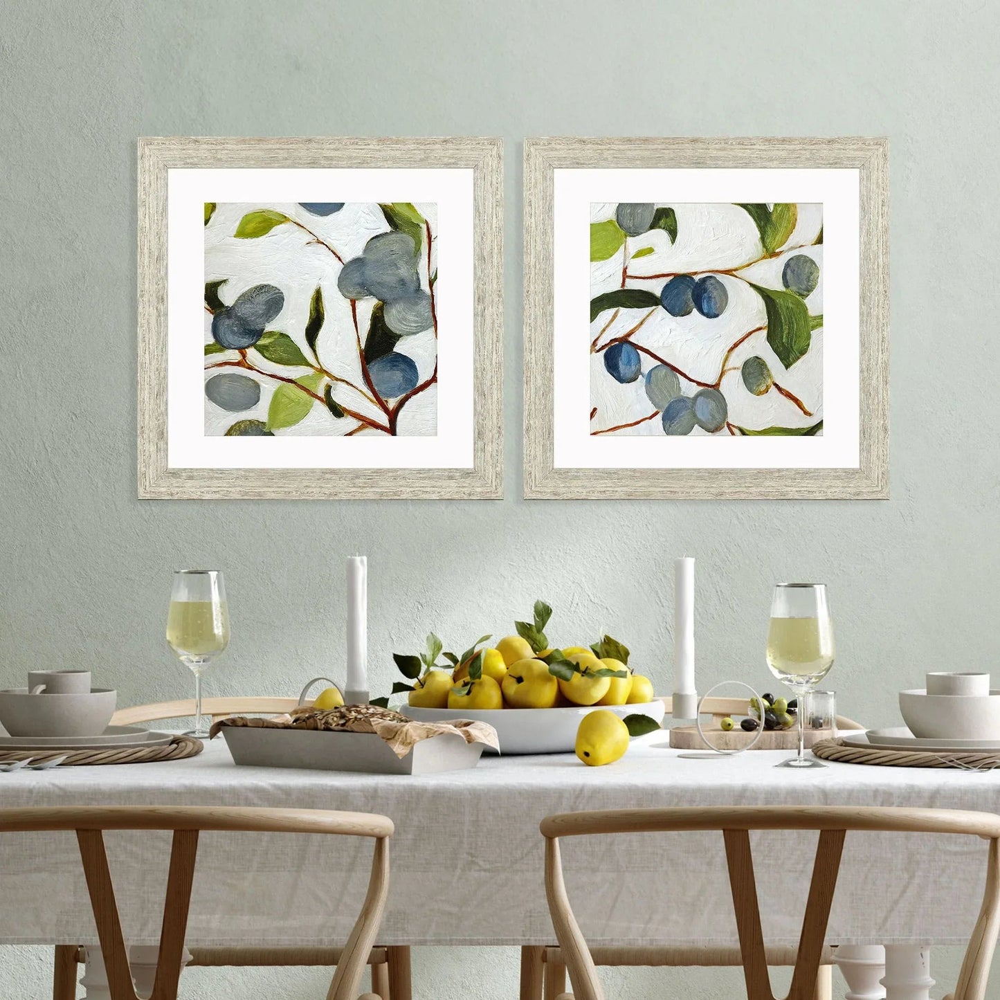 Olive Branches II Green Canvas Art 2PC