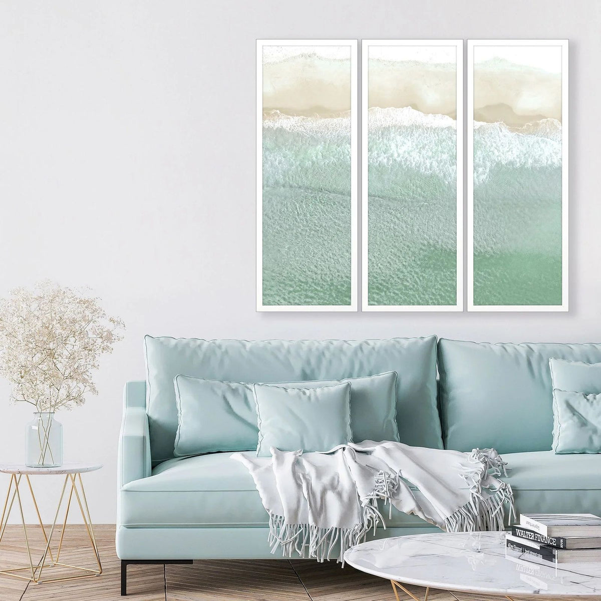 On the Shore Wood Turquoise Framed Wall Art 3PC -- view 2
