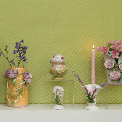 Orange Florals Design Ceramic Outdoor Vase