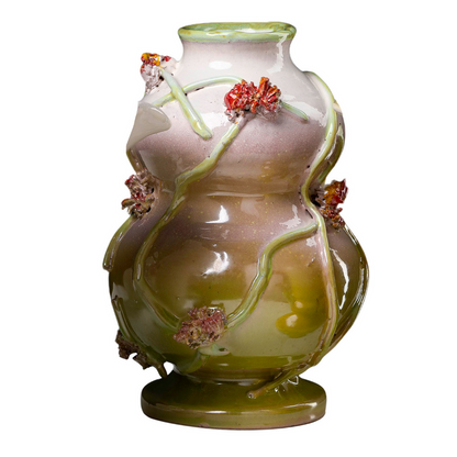 Orange Florals Design Ceramic Outdoor Vase